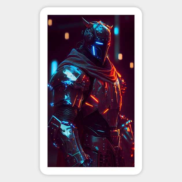 Cyberpunk Crusader Knight Sticker by UVCottage